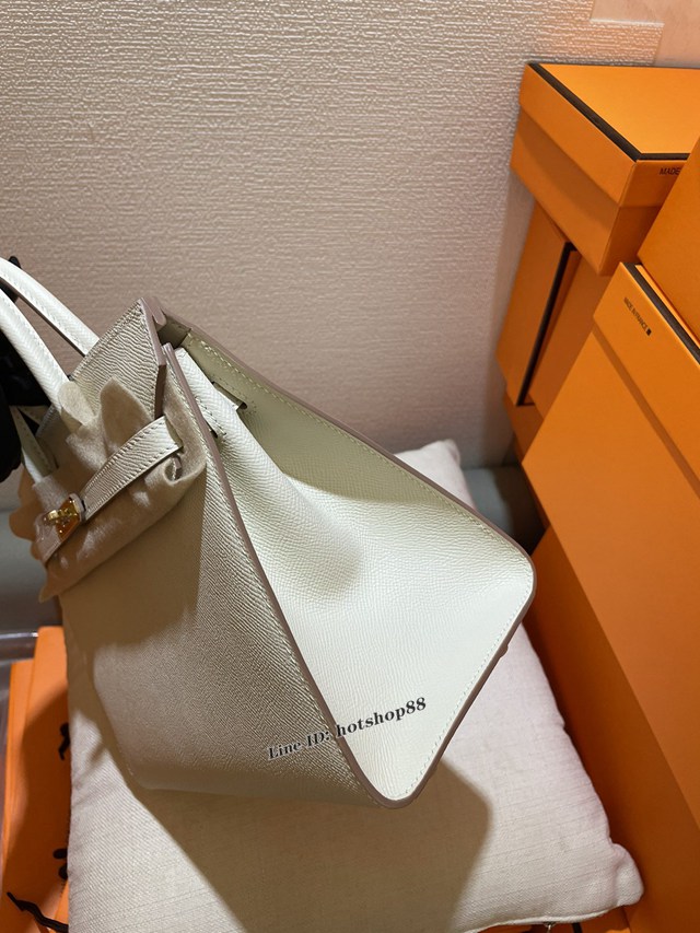 Hermes專櫃經典款Epsom原廠掌紋皮鉑金女包 愛馬仕Birkin25cm外縫ck10奶昔白 ttd1472